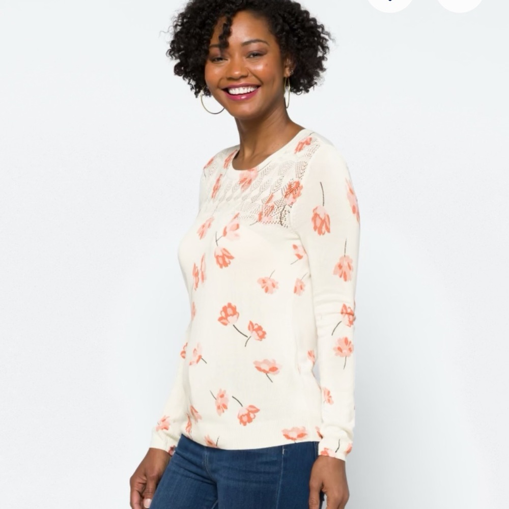 Daniel Rainn Floral Lace Cream Sweater